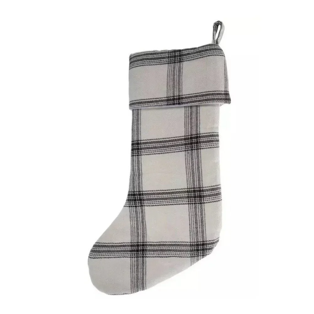 Black & White Plaid Christmas Stocking, New With Tags